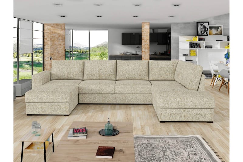 Taberk Bäddsoffa med Divan och Schäslong 4-sits - Beige - Möbler - Vardagsrum - Bäddsoffor - U bäddsoffa