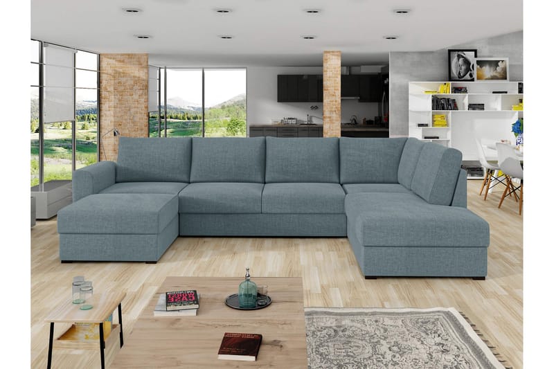 Taberk Bäddsoffa med Divan och Schäslong 4-sits - Grå - Möbler - Vardagsrum - Bäddsoffor - U bäddsoffa