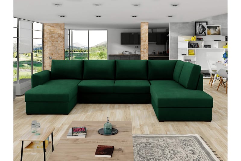 Taberk Bäddsoffa med Divan och Schäslong 4-sits - Grön - Möbler - Vardagsrum - Bäddsoffor - U bäddsoffa