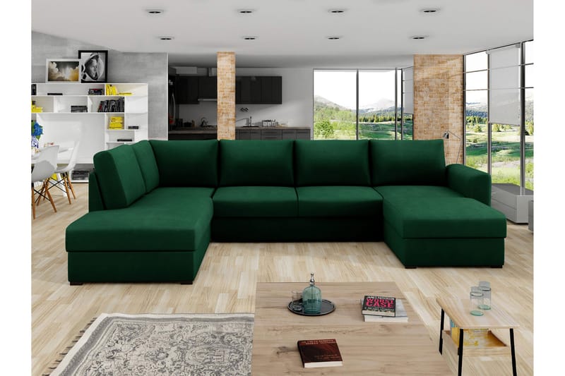 Taberk Bäddsoffa med Divan och Schäslong 4-sits - Grön - Möbler - Vardagsrum - Bäddsoffor - U bäddsoffa