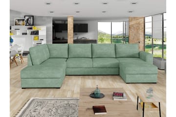 Taberk Bäddsoffa med Divan och Schäslong 4-sits i Bouclé - Grön - Möbler - Vardagsrum - Bäddsoffor - U bäddsoffa