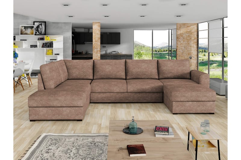 Taberk Bäddsoffa med Divan och Schäslong 4-sits i Bouclé - Rosa - Möbler - Vardagsrum - Bäddsoffor - U bäddsoffa