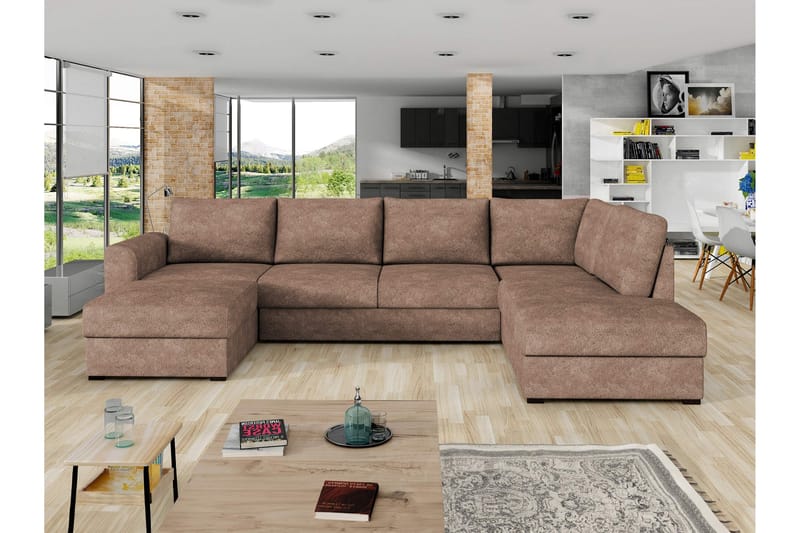 Taberk Bäddsoffa med Divan och Schäslong 4-sits i Bouclé - Rosa - Möbler - Vardagsrum - Bäddsoffor - U bäddsoffa