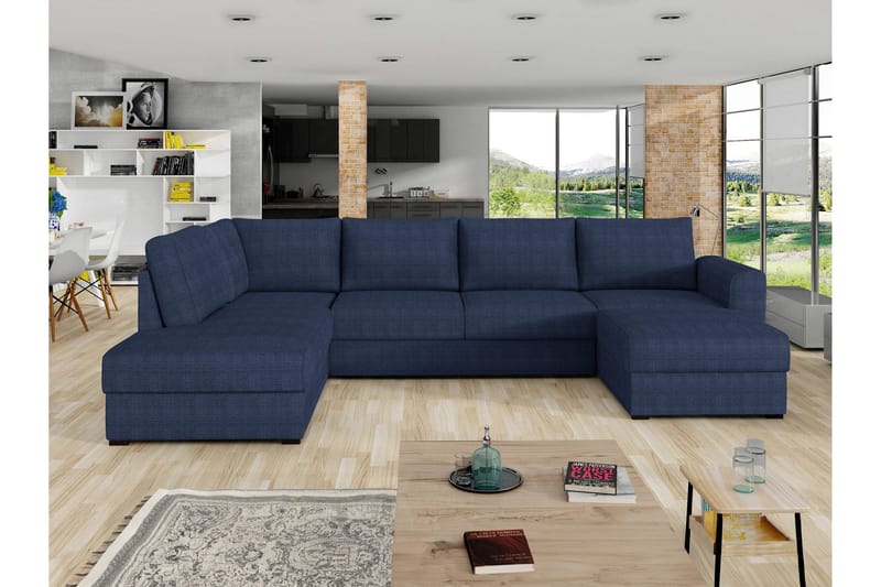 Taberk Bäddsoffa med Divan och Schäslong 4-sits i Chenille - Blå - Möbler - Vardagsrum - Bäddsoffor - U bäddsoffa