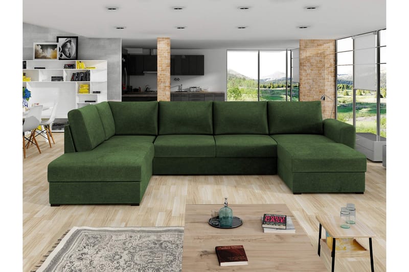 Taberk Bäddsoffa med Divan och Schäslong 4-sits i Chenille - Grön - Möbler - Vardagsrum - Bäddsoffor - U bäddsoffa