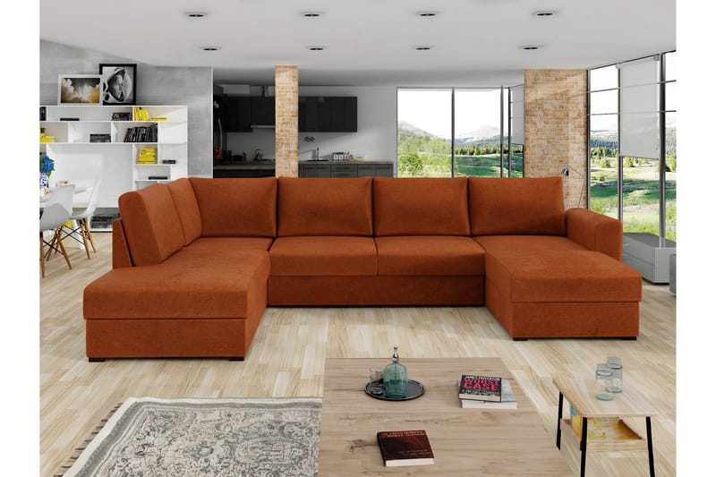 Taberk Bäddsoffa med Divan och Schäslong 4-sits i Chenille - Orange - Möbler - Vardagsrum - Bäddsoffor - U bäddsoffa