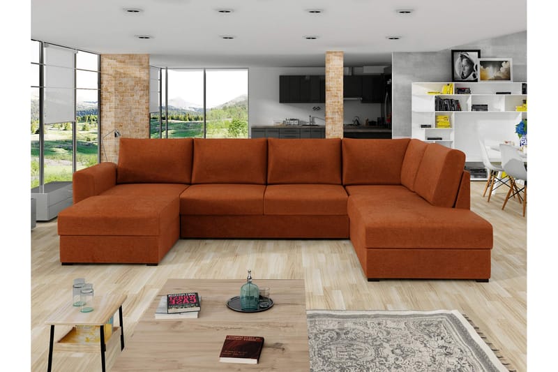 Taberk Bäddsoffa med Divan och Schäslong 4-sits i Chenille - Orange - Möbler - Vardagsrum - Bäddsoffor - U bäddsoffa