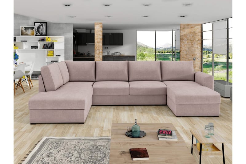 Taberk Bäddsoffa med Divan och Schäslong 4-sits - Rosa - Möbler - Vardagsrum - Bäddsoffor - U bäddsoffa