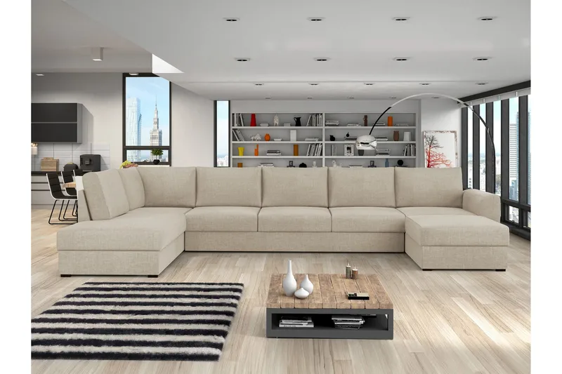 Taberk Bäddsoffa med Divan och Schäslong 5-sits - Beige - Möbler - Vardagsrum - Bäddsoffor - U bäddsoffa