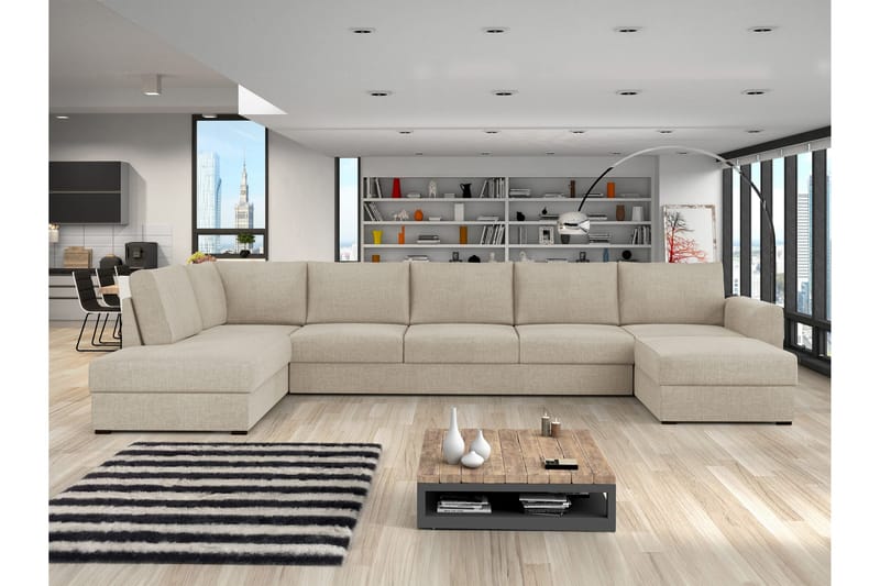 Taberk Bäddsoffa med Divan och Schäslong 5-sits - Beige - Möbler - Vardagsrum - Bäddsoffor - U bäddsoffa