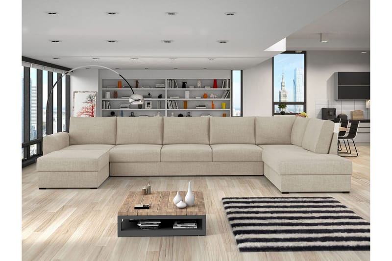 Taberk Bäddsoffa med Divan och Schäslong 5-sits - Beige - Möbler - Vardagsrum - Bäddsoffor - U bäddsoffa