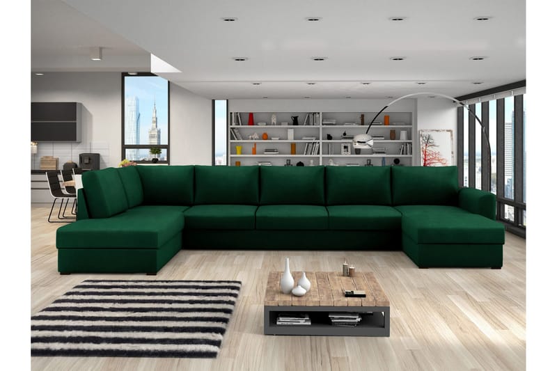 Taberk Bäddsoffa med Divan och Schäslong 5-sits - Grön - Möbler - Vardagsrum - Bäddsoffor - U bäddsoffa