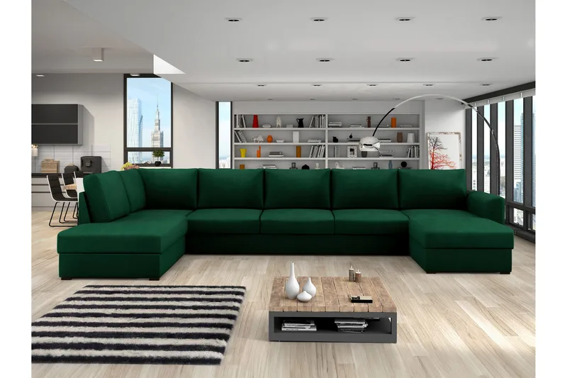 Taberk Bäddsoffa med Divan och Schäslong 5-sits - Grön - Möbler - Vardagsrum - Bäddsoffor - U bäddsoffa