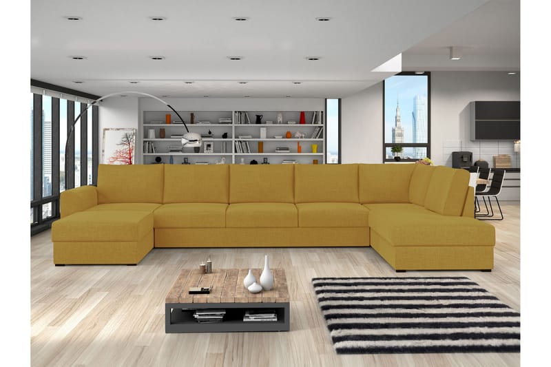 Taberk Bäddsoffa med Divan och Schäslong 5-sits - Gul - Möbler - Vardagsrum - Bäddsoffor - U bäddsoffa