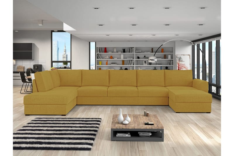 Taberk Bäddsoffa med Divan och Schäslong 5-sits - Gul - Möbler - Vardagsrum - Bäddsoffor - U bäddsoffa