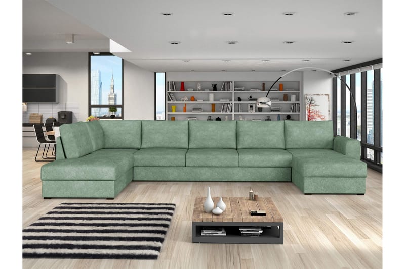 Taberk Bäddsoffa med Divan och Schäslong 5-sits i Bouclé - Grön - Möbler - Vardagsrum - Bäddsoffor - U bäddsoffa
