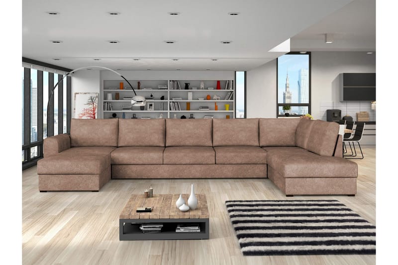 Taberk Bäddsoffa med Divan och Schäslong 5-sits i Bouclé - Rosa - Möbler - Vardagsrum - Bäddsoffor - U bäddsoffa