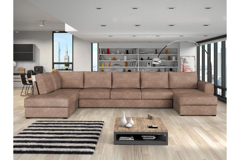 Taberk Bäddsoffa med Divan och Schäslong 5-sits i Bouclé - Rosa - Möbler - Vardagsrum - Bäddsoffor - U bäddsoffa