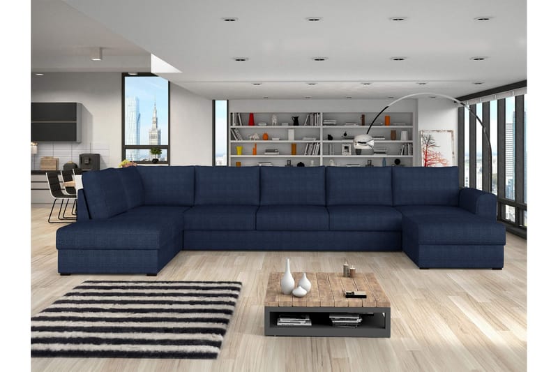 Taberk Bäddsoffa med Divan och Schäslong 5-sits i Chenille - Blå - Möbler - Vardagsrum - Bäddsoffor - U bäddsoffa