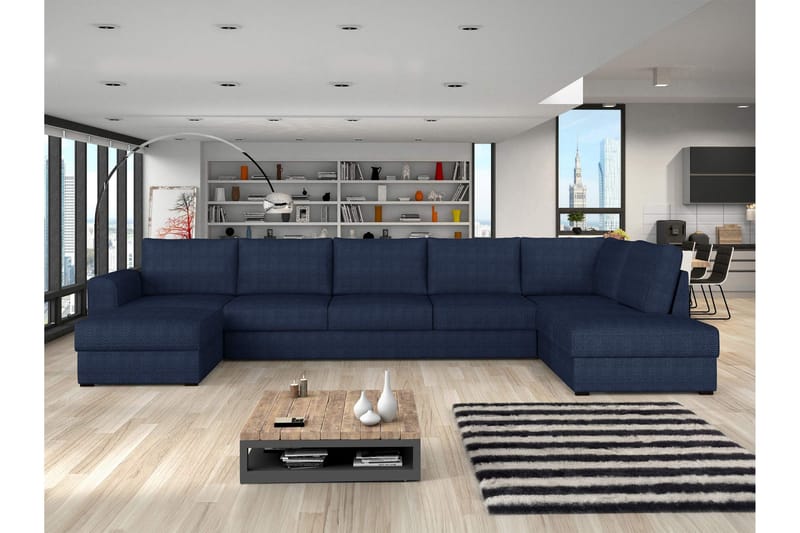 Taberk Bäddsoffa med Divan och Schäslong 5-sits i Chenille - Blå - Möbler - Vardagsrum - Bäddsoffor - U bäddsoffa