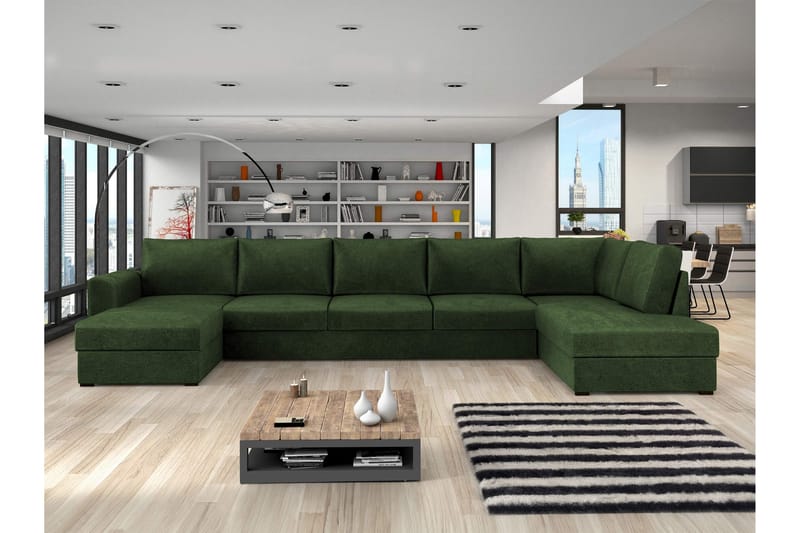 Taberk Bäddsoffa med Divan och Schäslong 5-sits i Chenille - Grön - Möbler - Vardagsrum - Bäddsoffor - U bäddsoffa