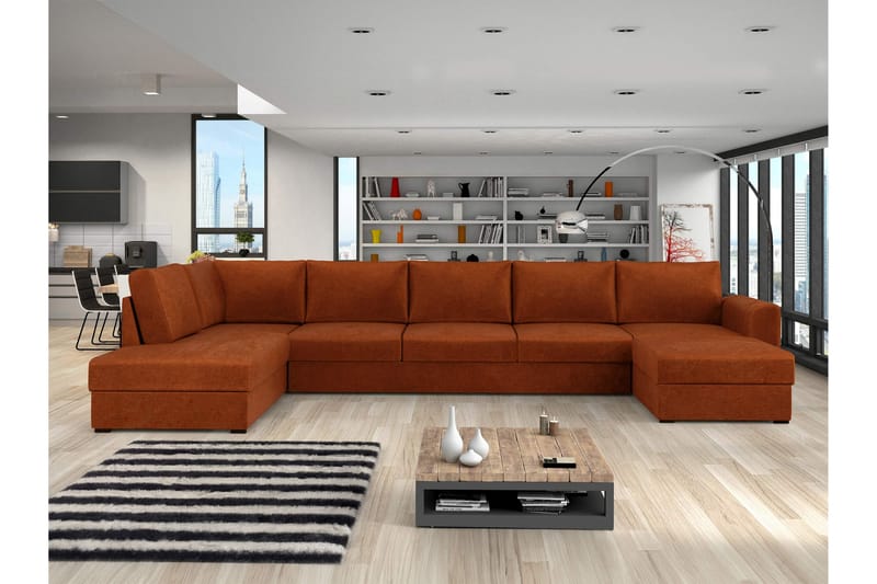 Taberk Bäddsoffa med Divan och Schäslong 5-sits i Chenille - Orange - Möbler - Vardagsrum - Bäddsoffor - U bäddsoffa