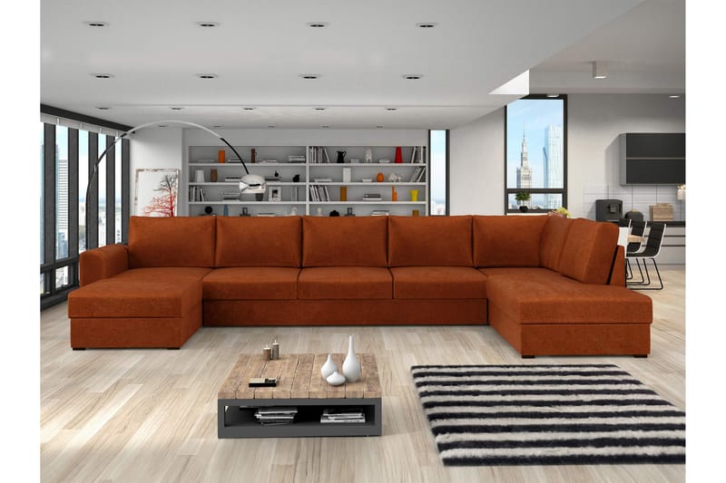 Taberk Bäddsoffa med Divan och Schäslong 5-sits i Chenille - Orange - Möbler - Vardagsrum - Bäddsoffor - U bäddsoffa