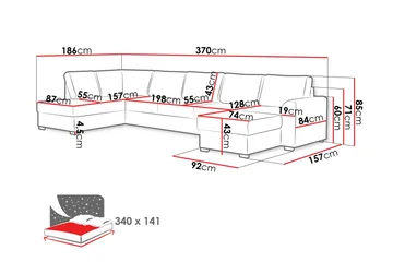 Taberk Bäddsoffa med Divan och Schäslong 5-sits - Marinblå - Möbler - Vardagsrum - Bäddsoffor - U bäddsoffa