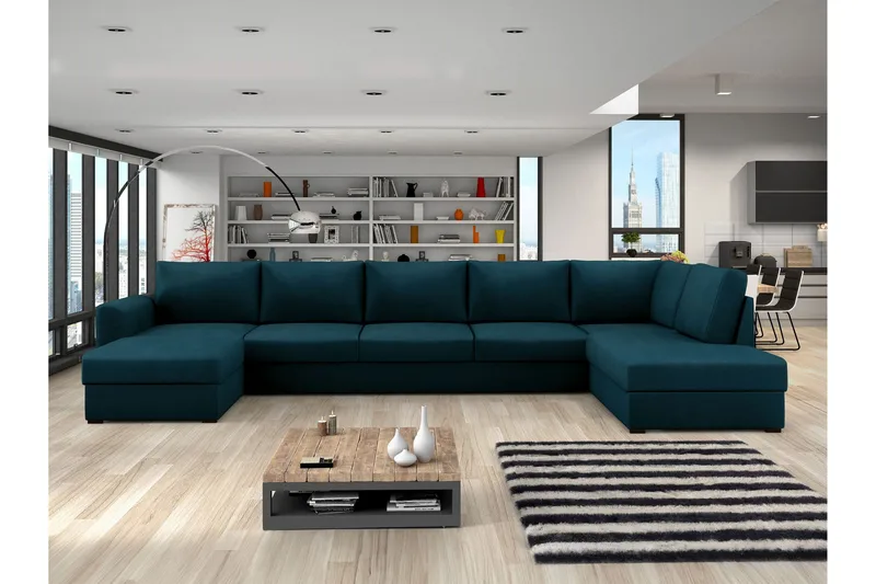 Taberk Bäddsoffa med Divan och Schäslong 5-sits - Marinblå - Möbler - Vardagsrum - Bäddsoffor - U bäddsoffa