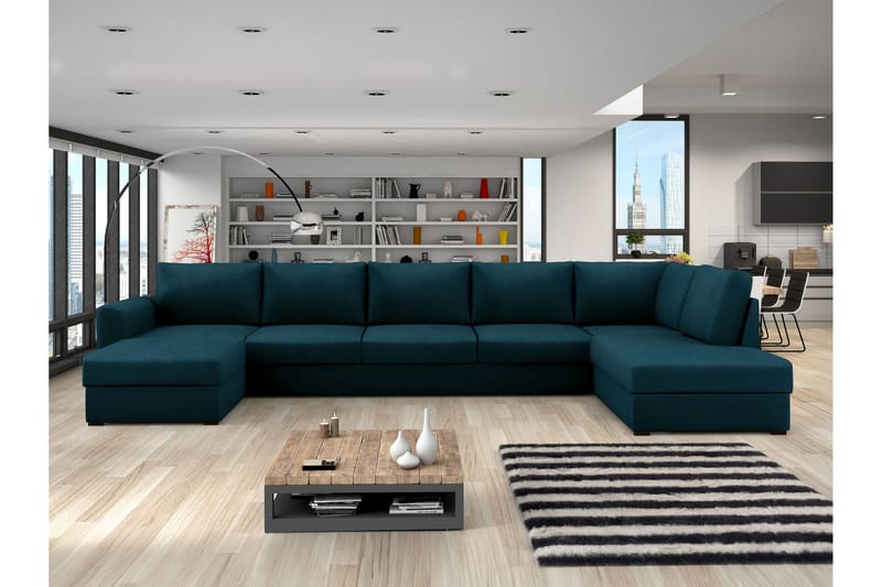Taberk Bäddsoffa med Divan och Schäslong 5-sits - Marinblå - Möbler - Vardagsrum - Bäddsoffor - U bäddsoffa