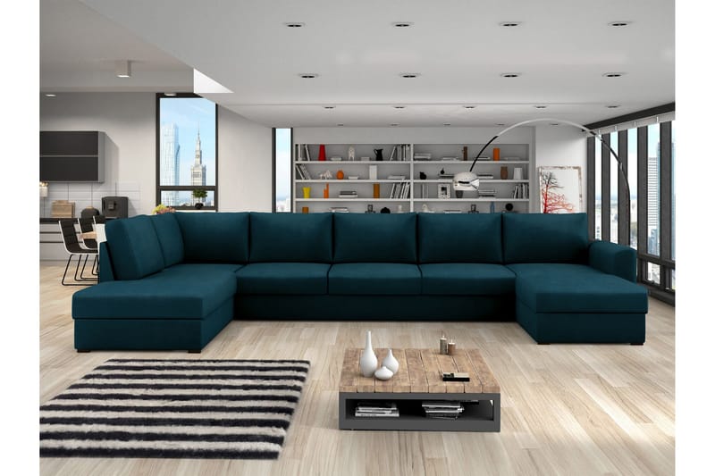 Taberk Bäddsoffa med Divan och Schäslong 5-sits - Marinblå - Möbler - Vardagsrum - Bäddsoffor - U bäddsoffa