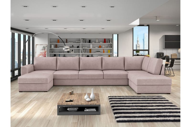 Taberk Bäddsoffa med Divan och Schäslong 5-sits - Rosa - Möbler - Vardagsrum - Bäddsoffor - U bäddsoffa