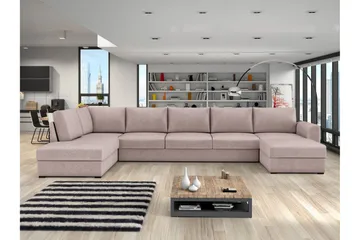 Taberk Bäddsoffa med Divan och Schäslong 5-sits - Rosa - Möbler - Vardagsrum - Bäddsoffor - U bäddsoffa