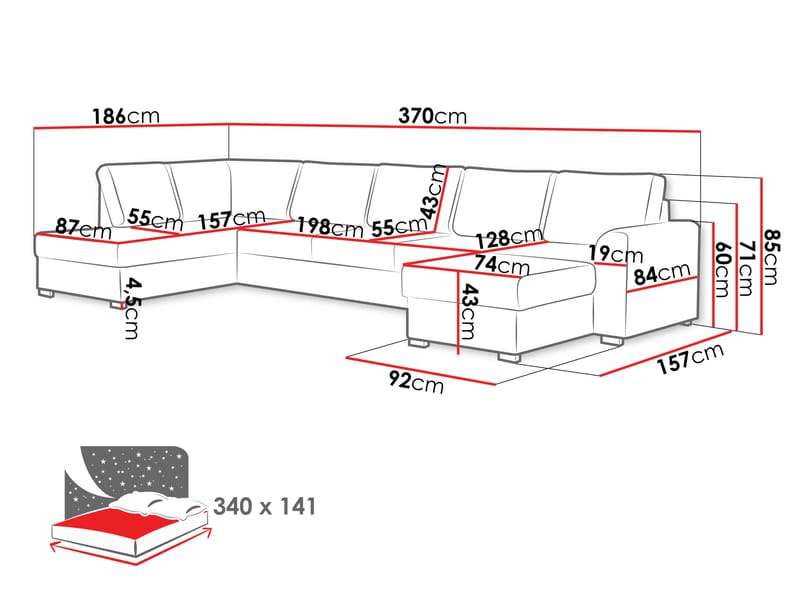 Taberk Large 6-sits U-Soffa med Divan Höger - Möbler - Vardagsrum - Bäddsoffor - Hörnbäddsoffa