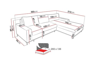 Talby 3-sits Höger Bäddsoffa 135x255 cm med Förvaring i Tyg - Grå - Möbler - Vardagsrum - Bäddsoffor