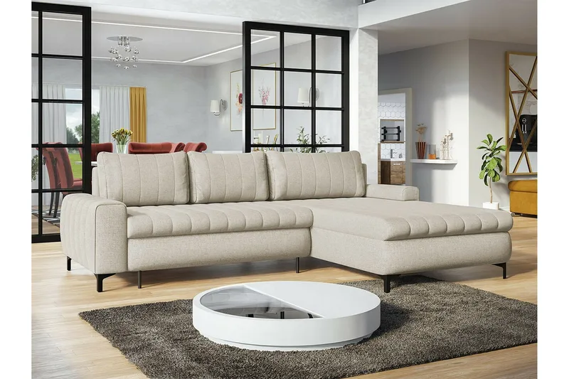 Talby 3-sits Höger Bäddsoffa med Förvaring och Kanalstoppad i Tyg - Beige - Möbler - Vardagsrum - Bäddsoffor