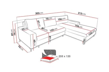 Talby 3-sits Höger Bäddsoffa med Förvaring och Vertikala Sömmar i Tyg - Beige - Möbler - Vardagsrum - Bäddsoffor