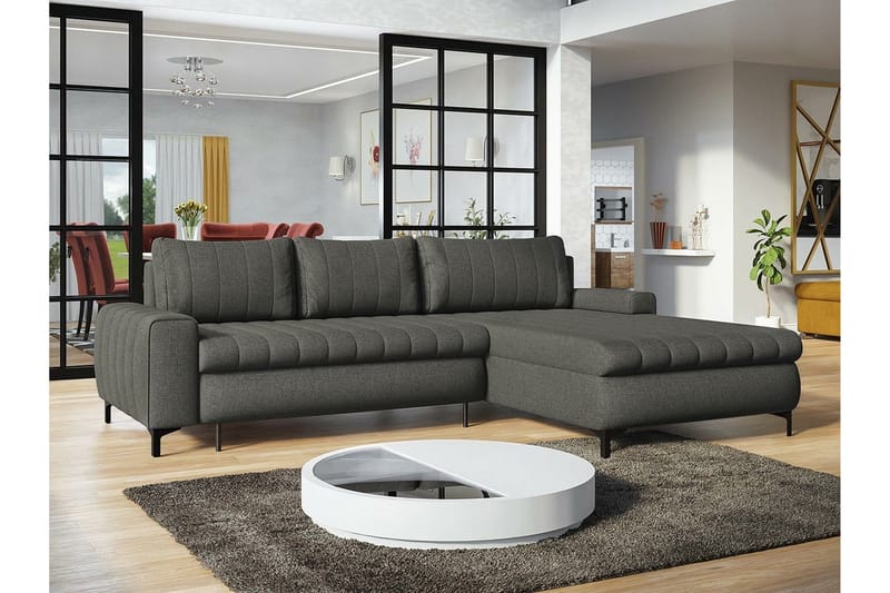 Talby 3-sits Höger L-formad Hörnbäddsoffa 135x255 cm med Förvaring i Tyg - Grå - Möbler - Vardagsrum - Bäddsoffor