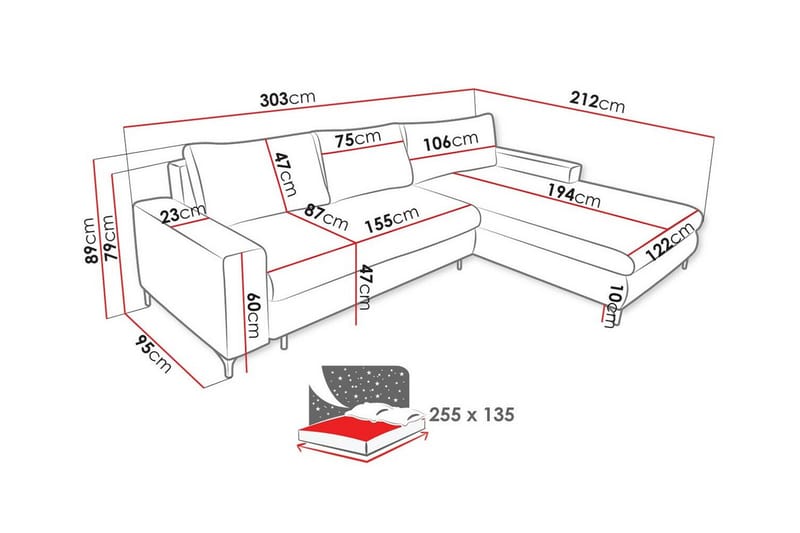 Talby 3-sits Hörnbäddsoffa Ljusgrå - Hörnbäddsoffa - Bäddsoffor