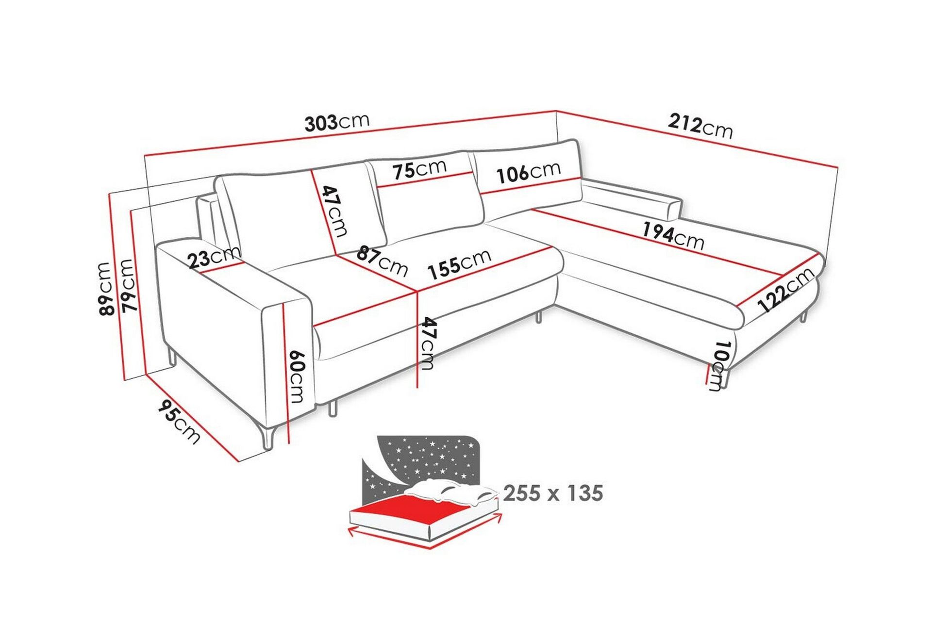 Talby 3-sits Hörnbäddsoffa Mörkgrå - Möbler - Vardagsrum - Bäddsoffor - Hörnbäddsoffa