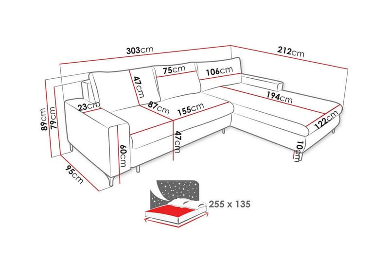 Talby 3-sits Hörnbäddsoffa - Möbler - Vardagsrum - Bäddsoffor - Hörnbäddsoffa