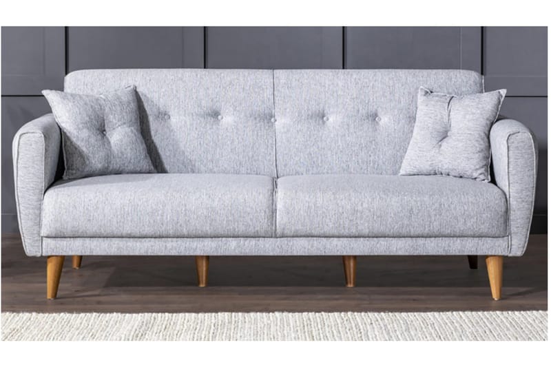Tamatha 3-sits Bäddsoffa med Divan i Tyg med Träben - Grå - Möbler - Vardagsrum - Bäddsoffor