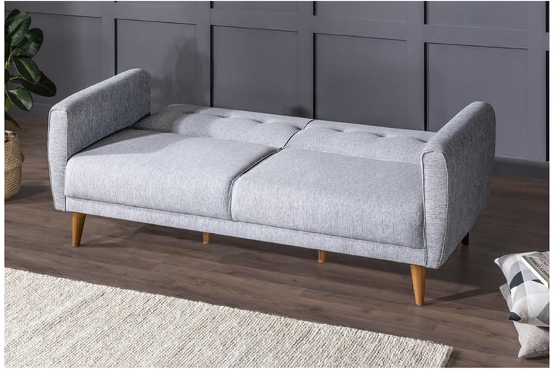 Tamatha 3-sits Bäddsoffa med Divan i Tyg med Träben - Grå - Möbler - Vardagsrum - Bäddsoffor