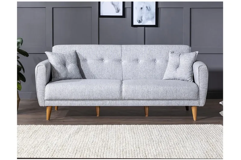 Tamatha 3-sits Bäddsoffa med Divan i Tyg med Träben - Grå - Möbler - Vardagsrum - Bäddsoffor