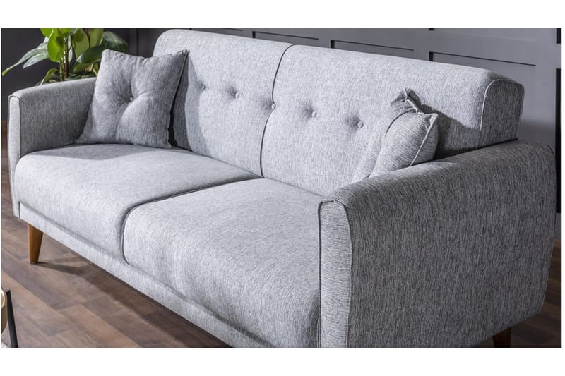 Tamatha 3-sits Bäddsoffa med Divan i Tyg med Träben - Grå - Möbler - Vardagsrum - Bäddsoffor