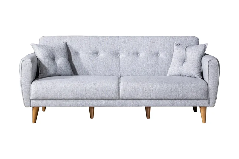 Tamatha 3-sits Bäddsoffa med Divan i Tyg med Träben - Grå - Möbler - Vardagsrum - Bäddsoffor