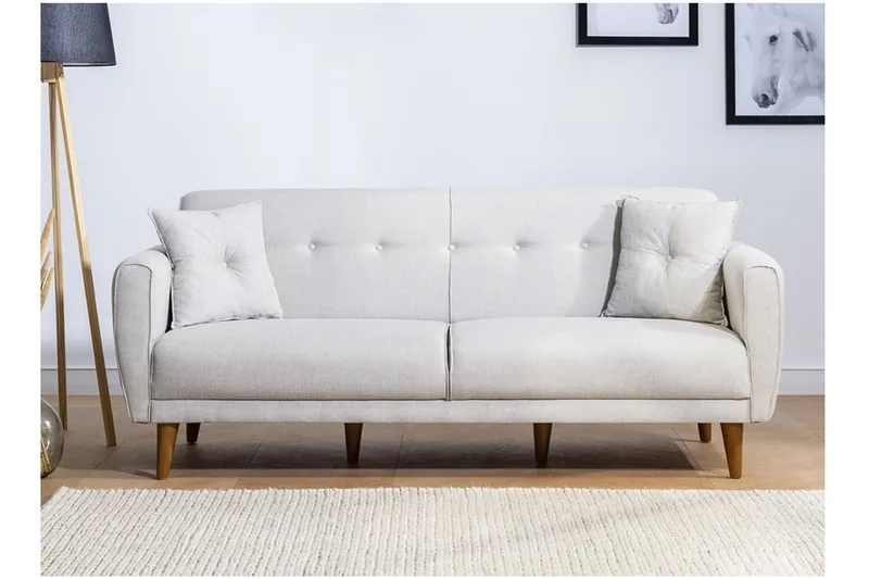 Tamatha 3-sits Bäddsoffa med Divan i Tyg med Träben - Ljusgrå - Möbler - Vardagsrum - Bäddsoffor