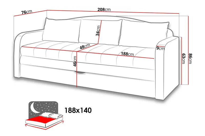 Tenus Bäddsoffa 208x76x86 cm - Beige/Blå - Möbler - Vardagsrum - Bäddsoffor