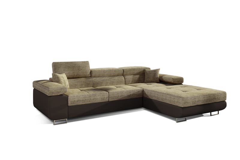 TERRENCE Bäddsoffa med Divan Höger Beige/Brun - 4-sits bäddsoffa - Bäddsoffor