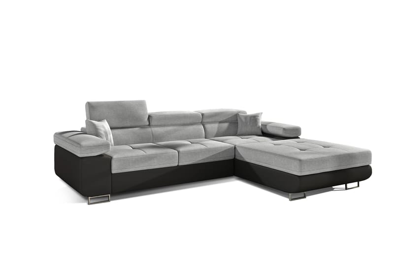 TERRENCE Bäddsoffa med Divan Höger Grå/Svart - Möbler - Vardagsrum - Bäddsoffor - 4-sits bäddsoffa
